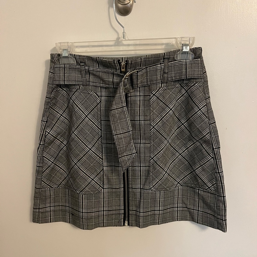 Plaid Mini Skirt with Belt